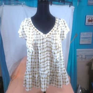 a.n.a White and Tan Checkered Blouse
